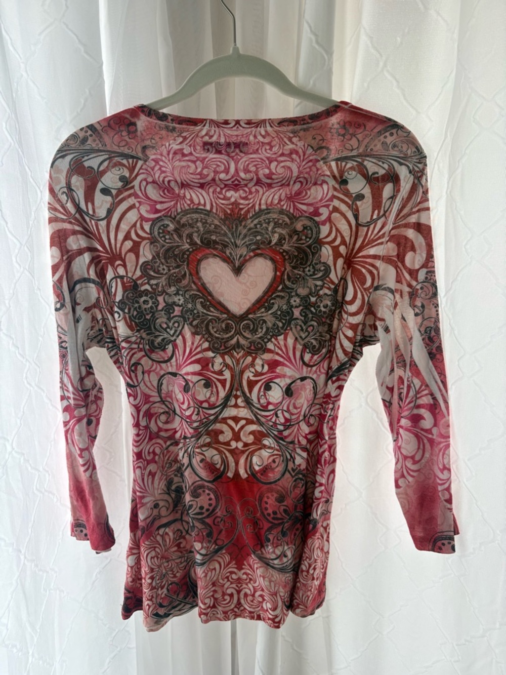 ONE WORLD Pink and Black Heart Motif Long Sleeve Tee - Picture 3 of 3